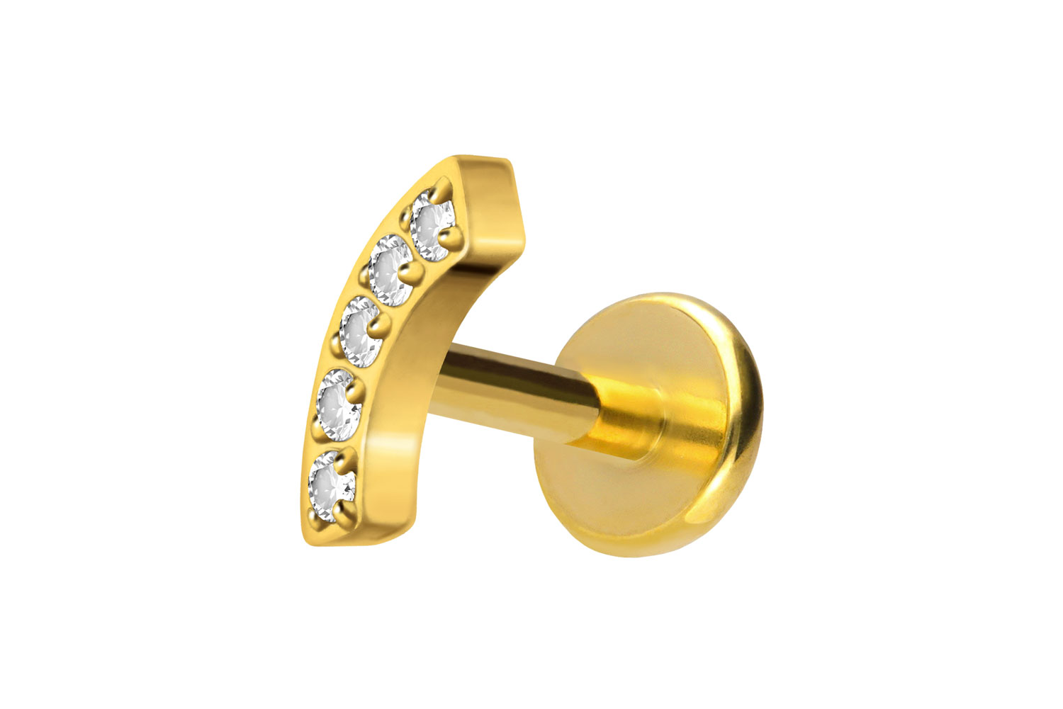 Titan Labret Piercing mit Push Fit BOGEN + 5 KRISTALLE